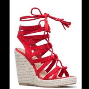 Red wedge shoes